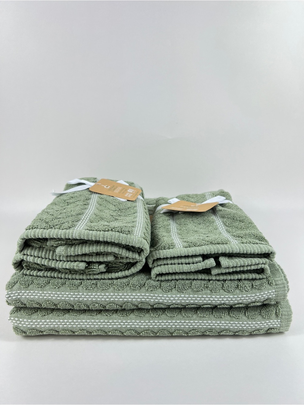 Deborah Connolly Bath Towel Set Light Green White Soft Cotton Blend 6 Pc NEW
